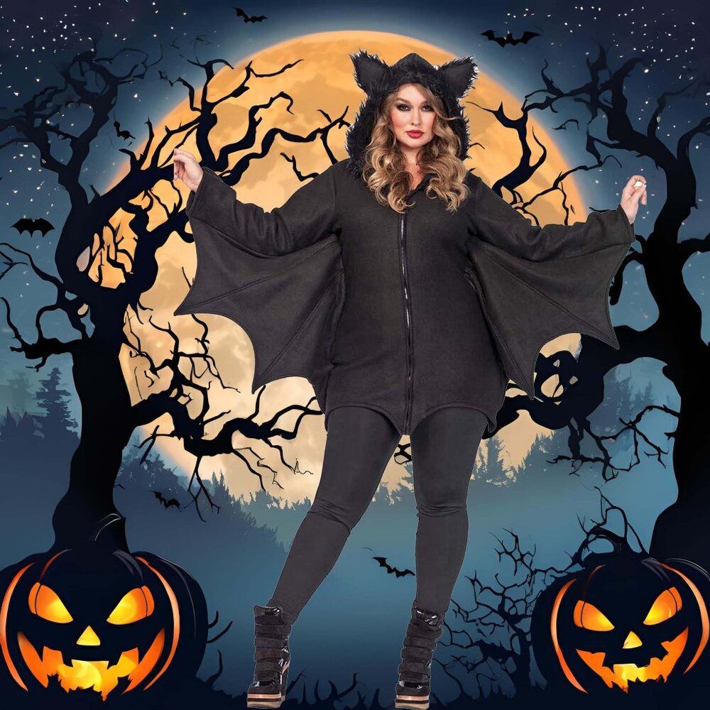 Cozy Black Bat Costume Dress Women Size XL Halloween Fleece Roleplay Top